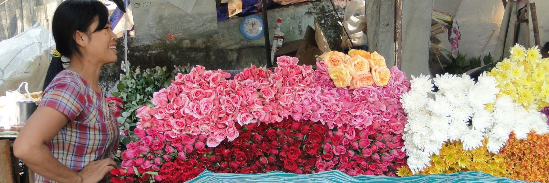 Woman with flower cart